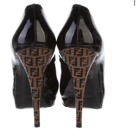 FENDI FF Monogram Heel Patent Leather Pumps - Picture 1 of 5